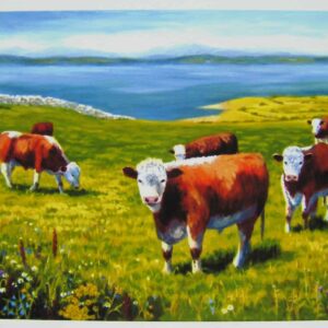 Cattle Grazing by the Sea Print Closeup