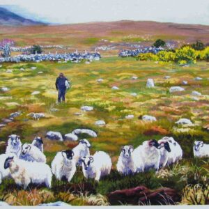 Sheep and Shepherd Print Closeup