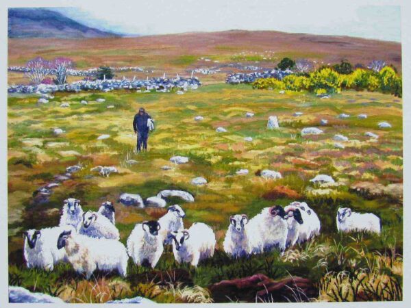 Sheep and Shepherd Print Closeup