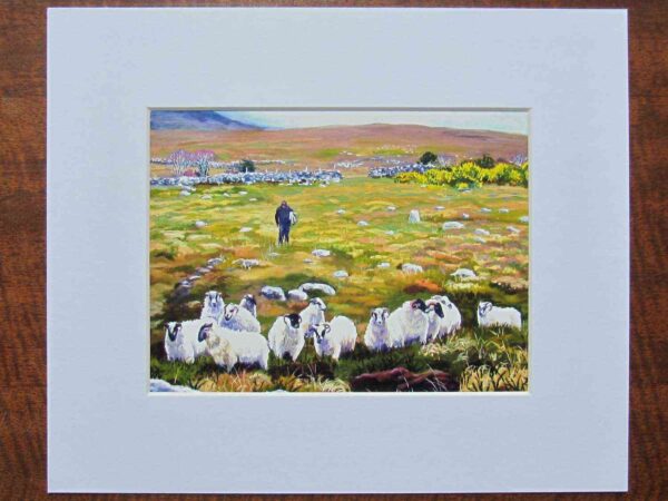 Sheep and Shepherd Print Mounted
